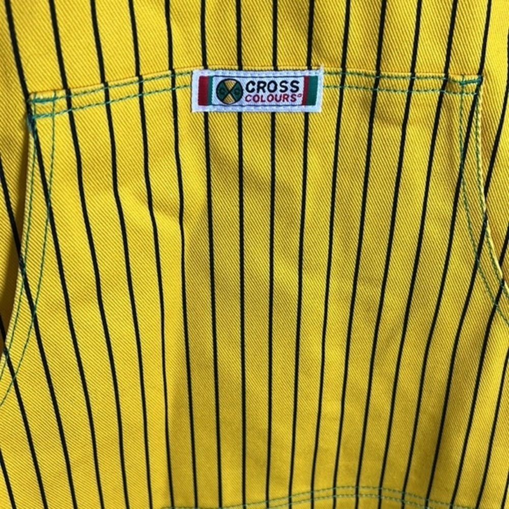 Cross Colours Yellow Black Pinstripe Twill Hooded Denim Poncho Baja Jacket - Picture 11 of 17